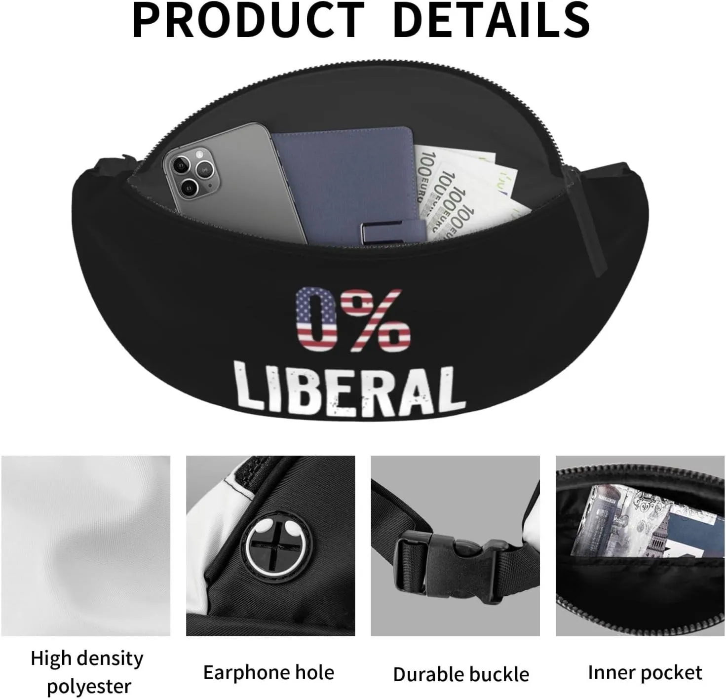 0% Liberal Unisex Leisure Waist Bag Outdoor Sports Running Waist Bag Business Travel Mobile Phone Bag