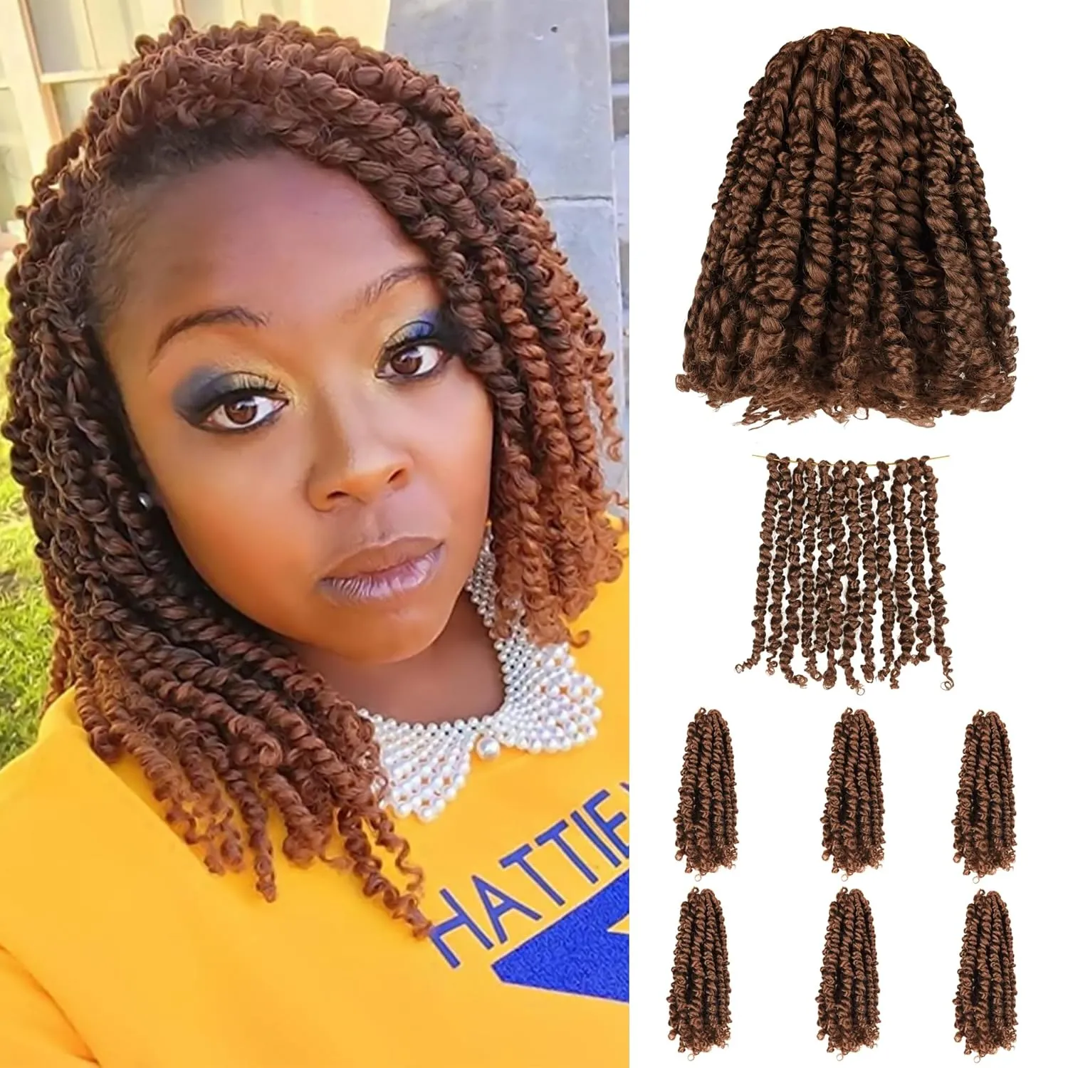 10 Inches 7 Packs Pre Looped Pretwisted Passion Twist Crochet Hair for Black Women and Kids-Natural Brown,Soft Hair Extensions Braided by Synthetic Spring Kinky Twist Bohemian Curl(10"-7 Packs,30#)