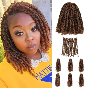 10 Inches 7 Packs Pre Looped Pretwisted Passion Twist Crochet Hair for Black Women and Kids-Natural Brown,Soft Hair Extensions Braided by Synthetic Spring Kinky Twist Bohemian Curl(10"-7 Packs,30#)