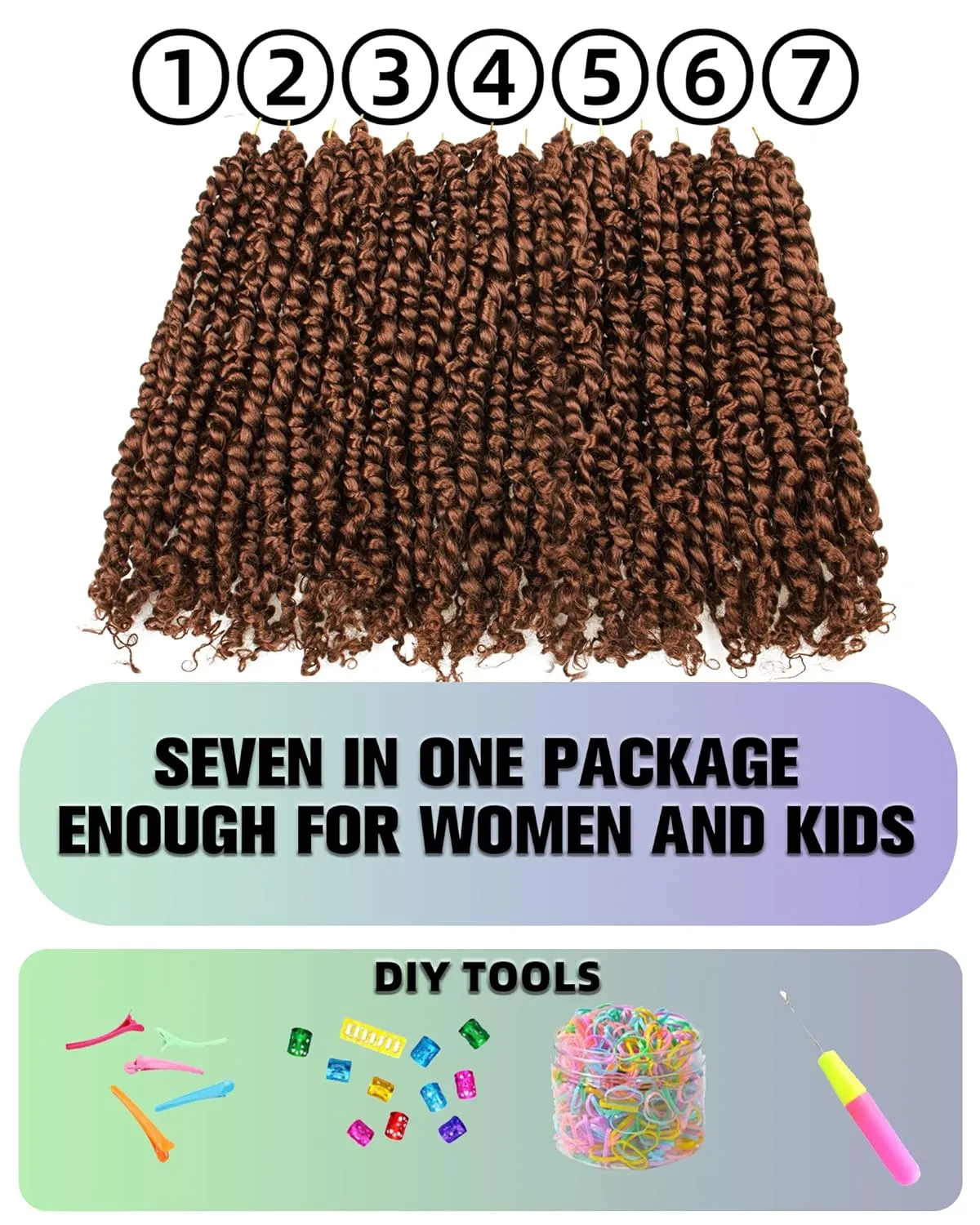 10 Inches 7 Packs Pre Looped Pretwisted Passion Twist Crochet Hair for Black Women and Kids-Natural Brown,Soft Hair Extensions Braided by Synthetic Spring Kinky Twist Bohemian Curl(10"-7 Packs,30#)