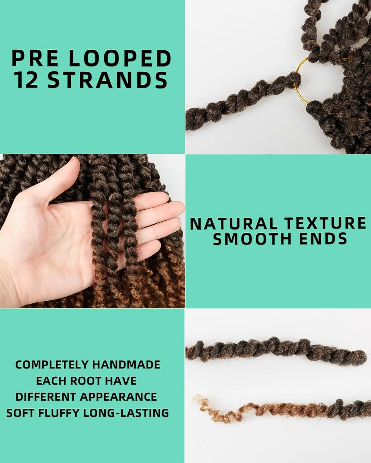 10 Inches 8 Packs Short Passion Twist Crochet Hair for Black Women and Kids-3 Tones Ombre Black to Brown Blonde, Pre Looped Pretwisted Crochet Hair Extension(10"-8 Packs,T1B/30/27)