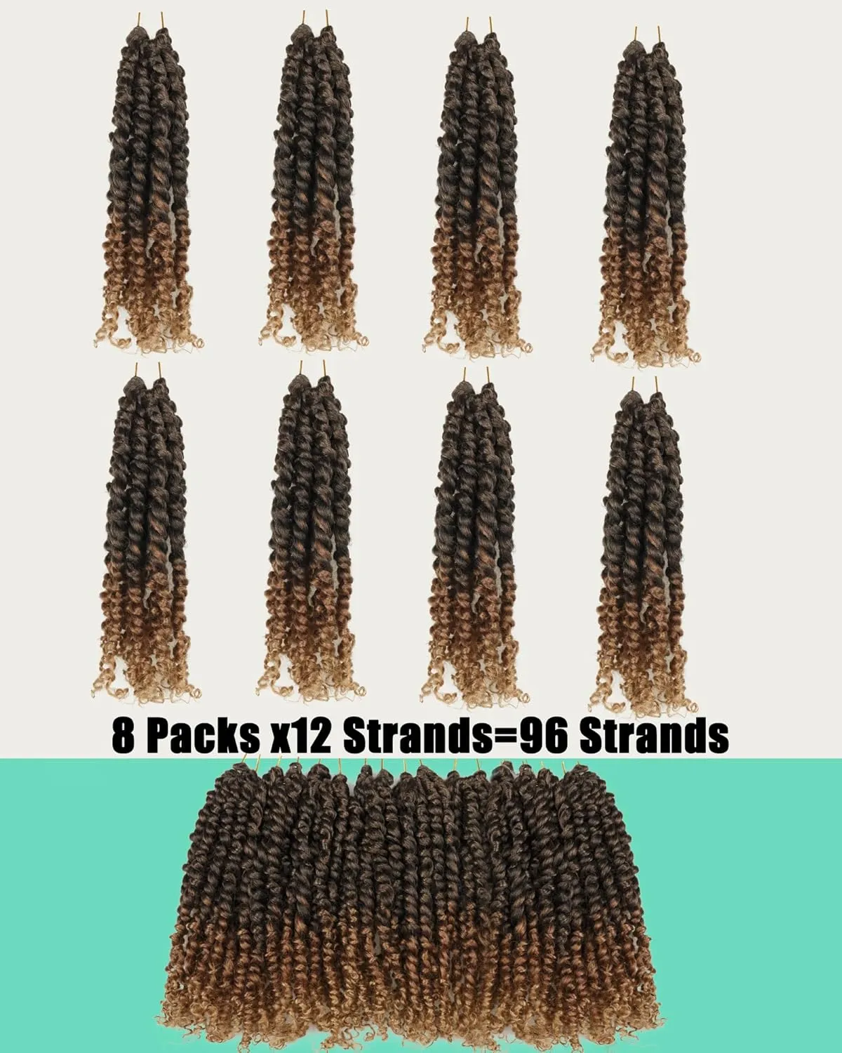 10 Inches 8 Packs Short Passion Twist Crochet Hair for Black Women and Kids-3 Tones Ombre Black to Brown Blonde, Pre Looped Pretwisted Crochet Hair Extension(10"-8 Packs,T1B/30/27)