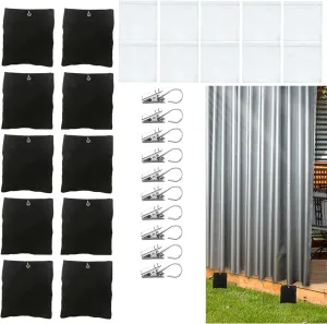 10 Pack Outdoor Curtain Weighted Blocks, 15 oz Outdoor Curtain Sandbag Weighted Bags, Curtain Bottom Weighted Bag Retainer Clips for Outdoor Curtains Gazebo Tent Tablecloths
