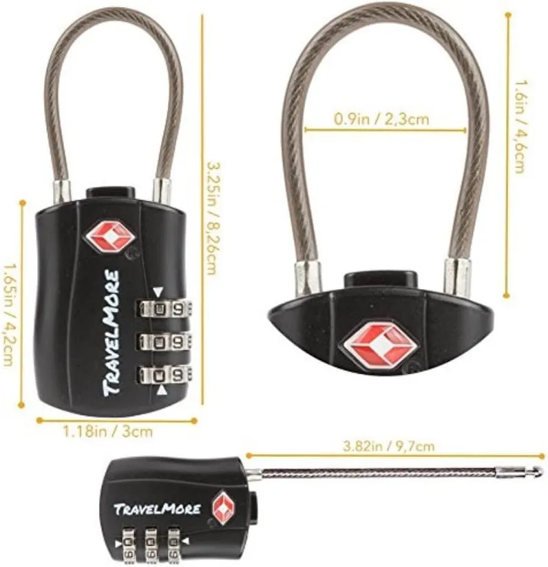 10 Pack TSA Approved Travel Combination Cable Luggage Locks for Suitcases - Orange (10 Pack, Black)