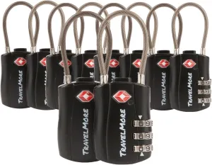 10 Pack TSA Approved Travel Combination Cable Luggage Locks for Suitcases - Orange (10 Pack, Black)
