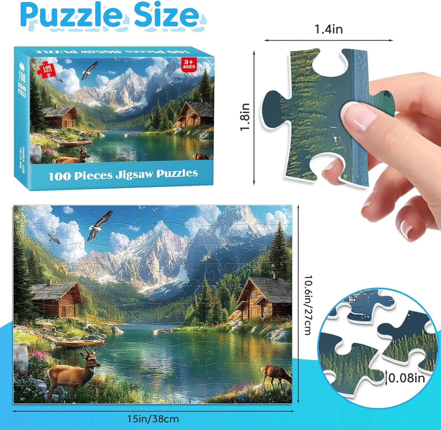100 Piece Puzzles - Four Seasons Scenery Large Piece Puzzles for Senior Adults Kids Puzzle Ages 5-8 Jigsaw Puzzle for Kids Ages 4-6 6-8 8-10 Year Old Educational Toys for Girls Boys 4-Pack