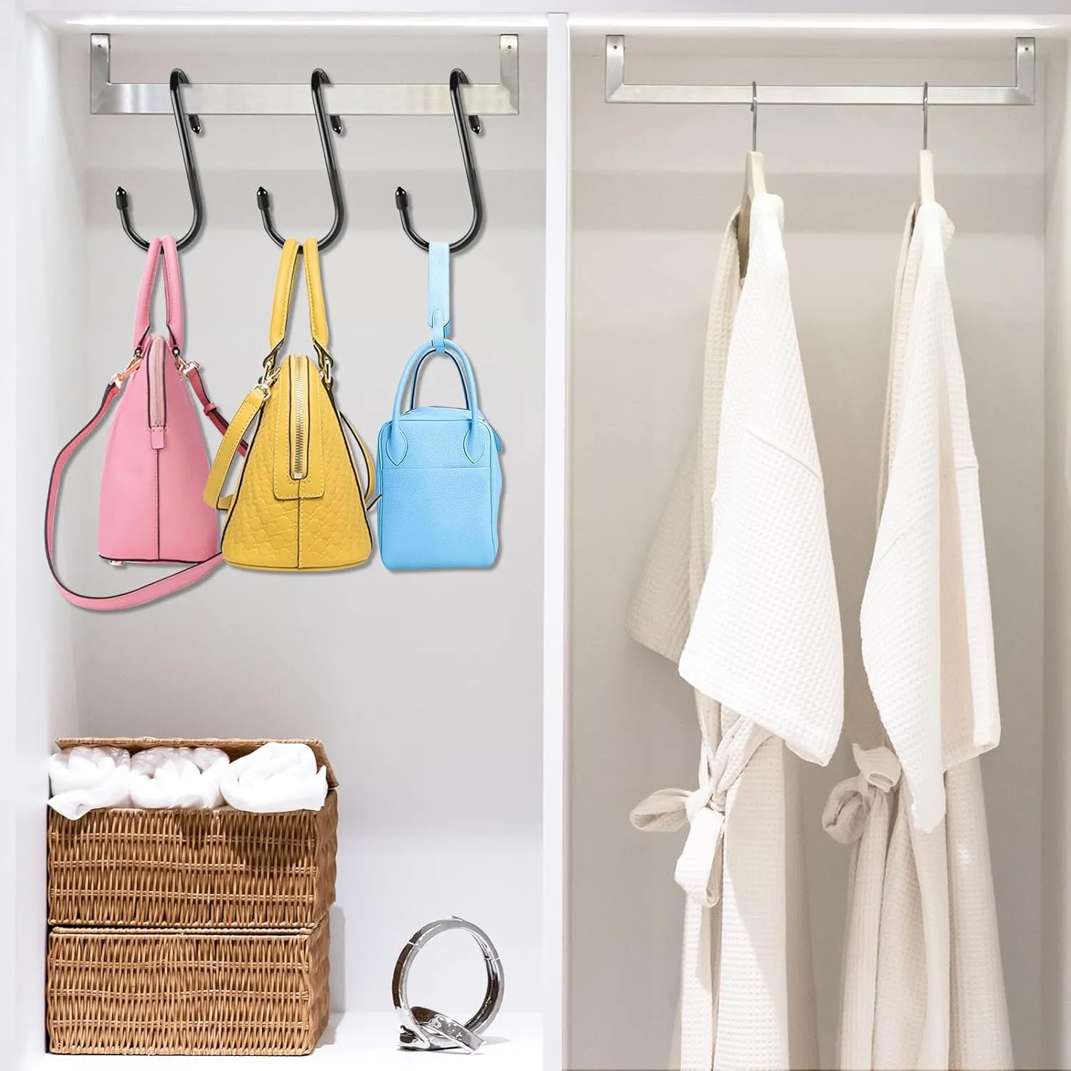 12 Pack Twist Design Purse Hooks, Vinyl Coated S Hooks, Large for Hanging Bags, Purses, Handbags, Belts, Scarves, Hats, Black