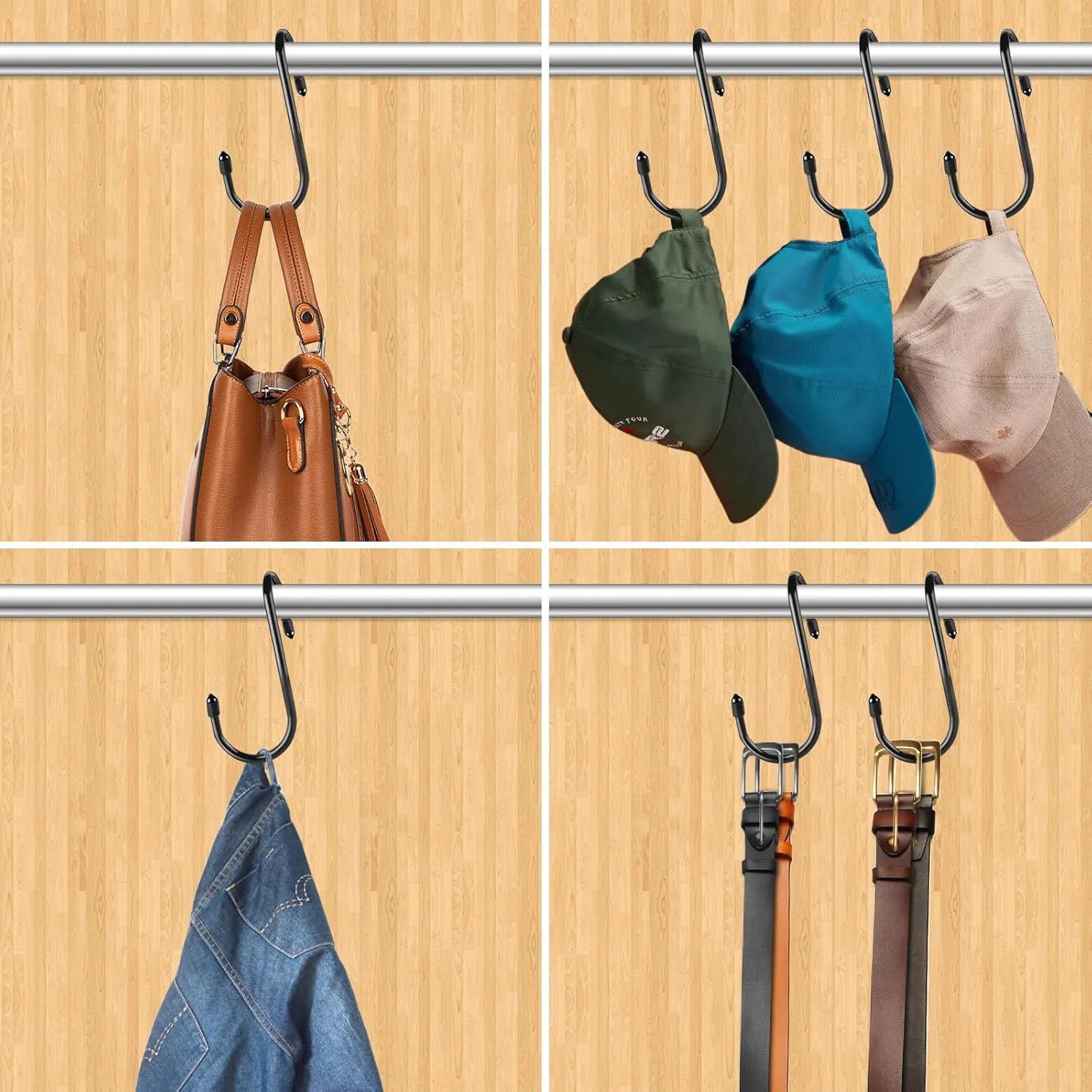 12 Pack Twist Design Purse Hooks, Vinyl Coated S Hooks, Large for Hanging Bags, Purses, Handbags, Belts, Scarves, Hats, Black