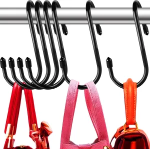 12 Pack Twist Design Purse Hooks, Vinyl Coated S Hooks, Large for Hanging Bags, Purses, Handbags, Belts, Scarves, Hats, Black