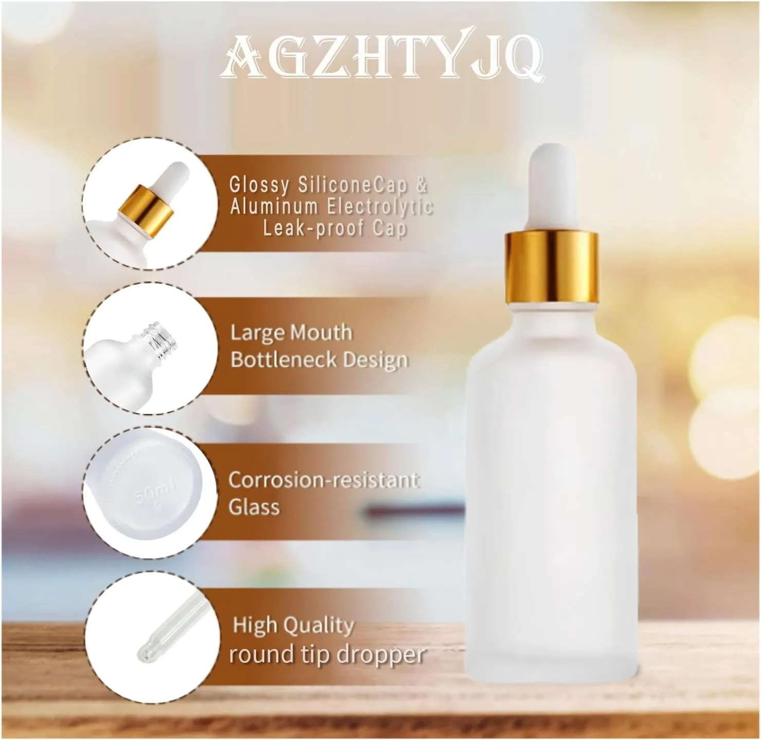 12 Pack,Clear Frosted Glass Dropper Bottle for Essential Oils,Empty Glass Liquid Holder With Eye Dropper,Golden Caps Travel Perfume Cosmetic Container-Pipette&Funnel included (50ml/1.75oz)