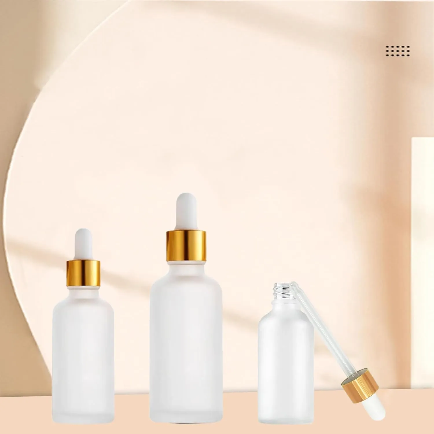 12 Pack,Clear Frosted Glass Dropper Bottle for Essential Oils,Empty Glass Liquid Holder With Eye Dropper,Golden Caps Travel Perfume Cosmetic Container-Pipette&Funnel included (50ml/1.75oz)