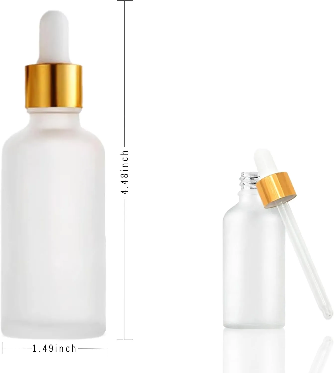12 Pack,Clear Frosted Glass Dropper Bottle for Essential Oils,Empty Glass Liquid Holder With Eye Dropper,Golden Caps Travel Perfume Cosmetic Container-Pipette&Funnel included (50ml/1.75oz)