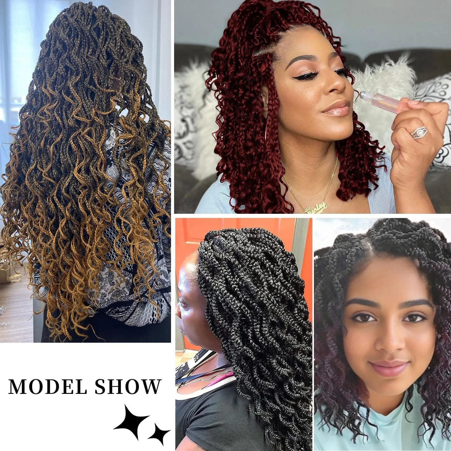 14 Inch Brown Short Curly Crochet Hair for Black Women - Locs Box Braids Hair Extensions