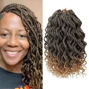14 Inch Short Curly Crochet Hair for Black Women - Blonde Mix Black Locs - Box Braids - Curly Crochet Box Braids Hair Extensions