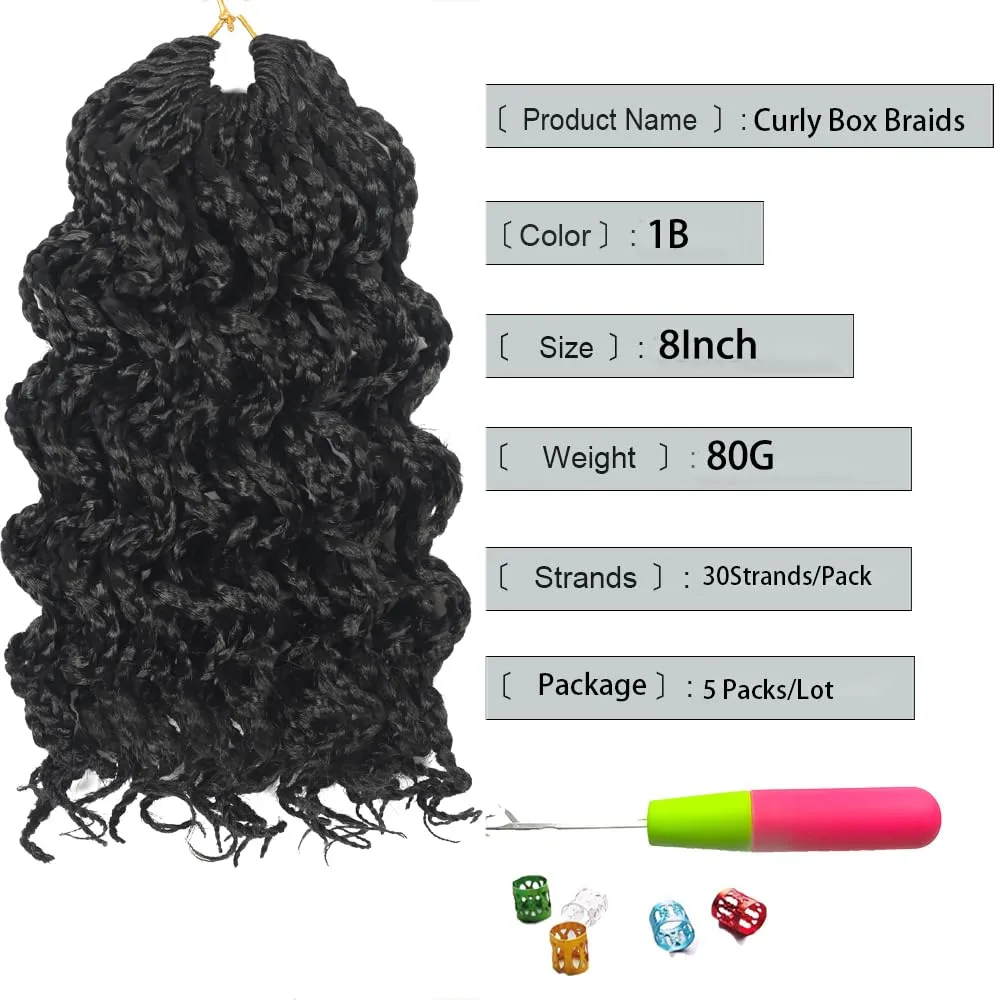 150 Strands Goddess Box Braids Crochet Hair Pre Looped 8Inch Curly Box Braids Crochet Braids Pre Braided Crochet Hair Pre Looped Box Braid Crochet Braids 5 Packs Wavy Crochet Braiding Hair for Women