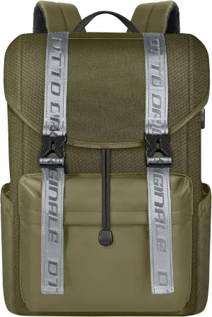 15.6 Inch Laptop Travel Backpack, Water Resistant Anti-Theft Vintage Flap Backpack with USB Charging Port for College, Casual Daypacks, Work Bag for Men and Women, 25L, Yellow