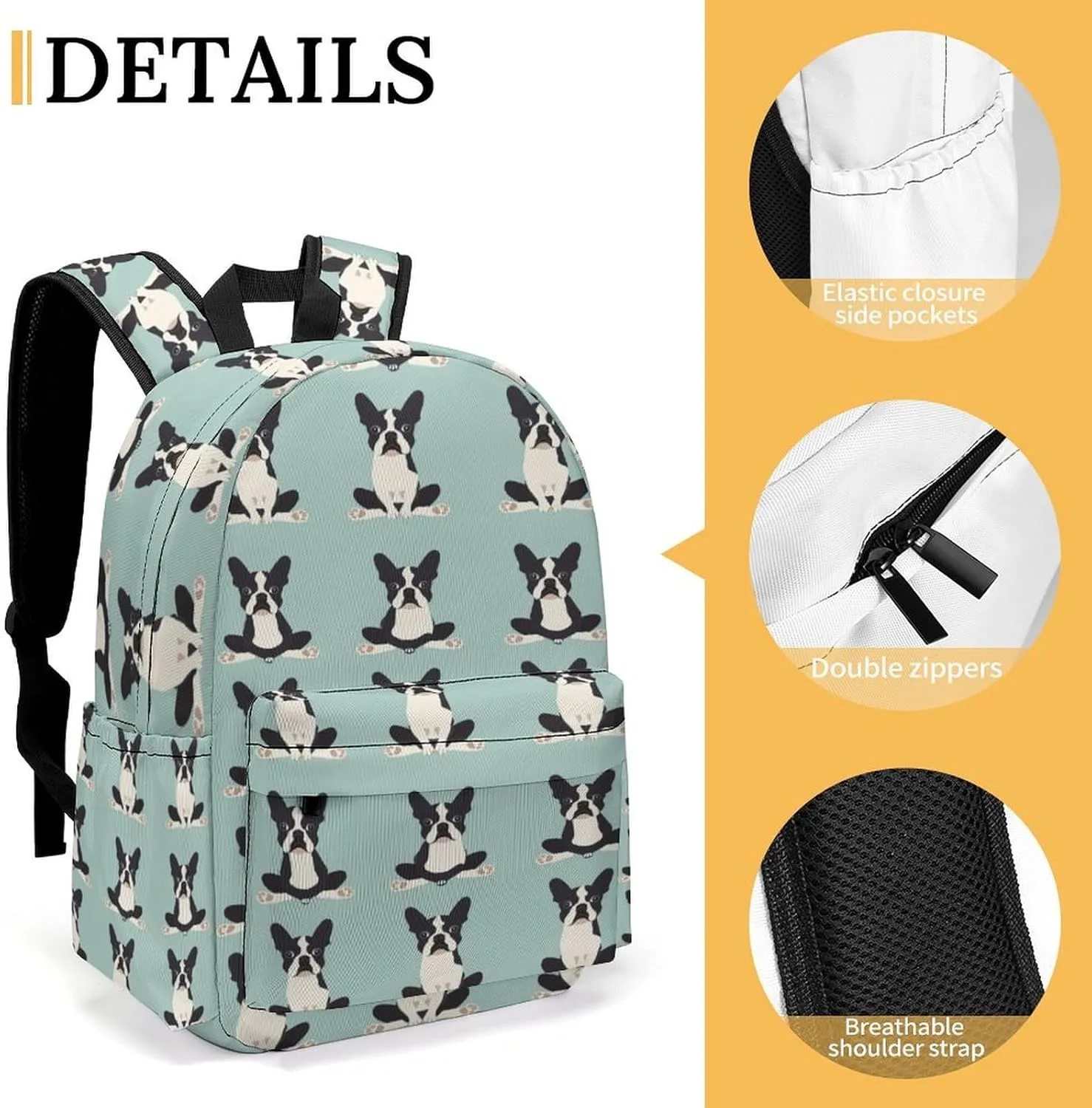 16 Inch Backpack Yoga Boston Terrier Black Dogs Laptop Backpack School Bookbag Shoulder Bag Casual Daypack