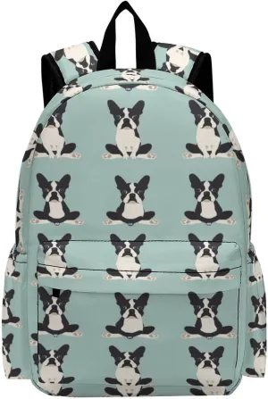 16 Inch Backpack Yoga Boston Terrier Black Dogs Laptop Backpack School Bookbag Shoulder Bag Casual Daypack