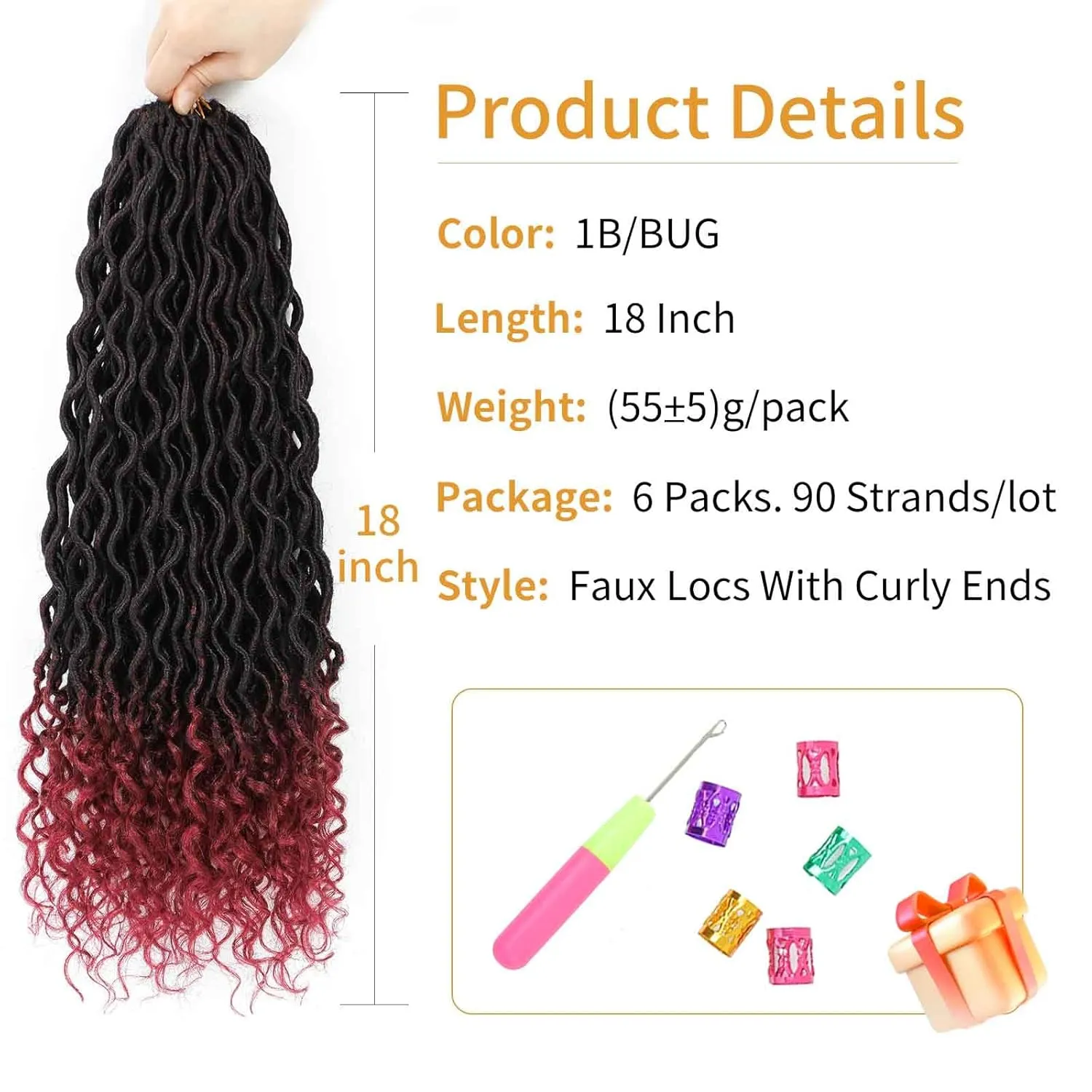 18 Inch Faux Locs Crochet Hair Pre Looped 6 Packs Goddess Locs Crochet Hair For Black Women Ombre Soft Locs With Curly Ends Prelooped Goddess Braids Crochet Hair Extensions(1B/BUG, 18 Inch, 6 Packs)