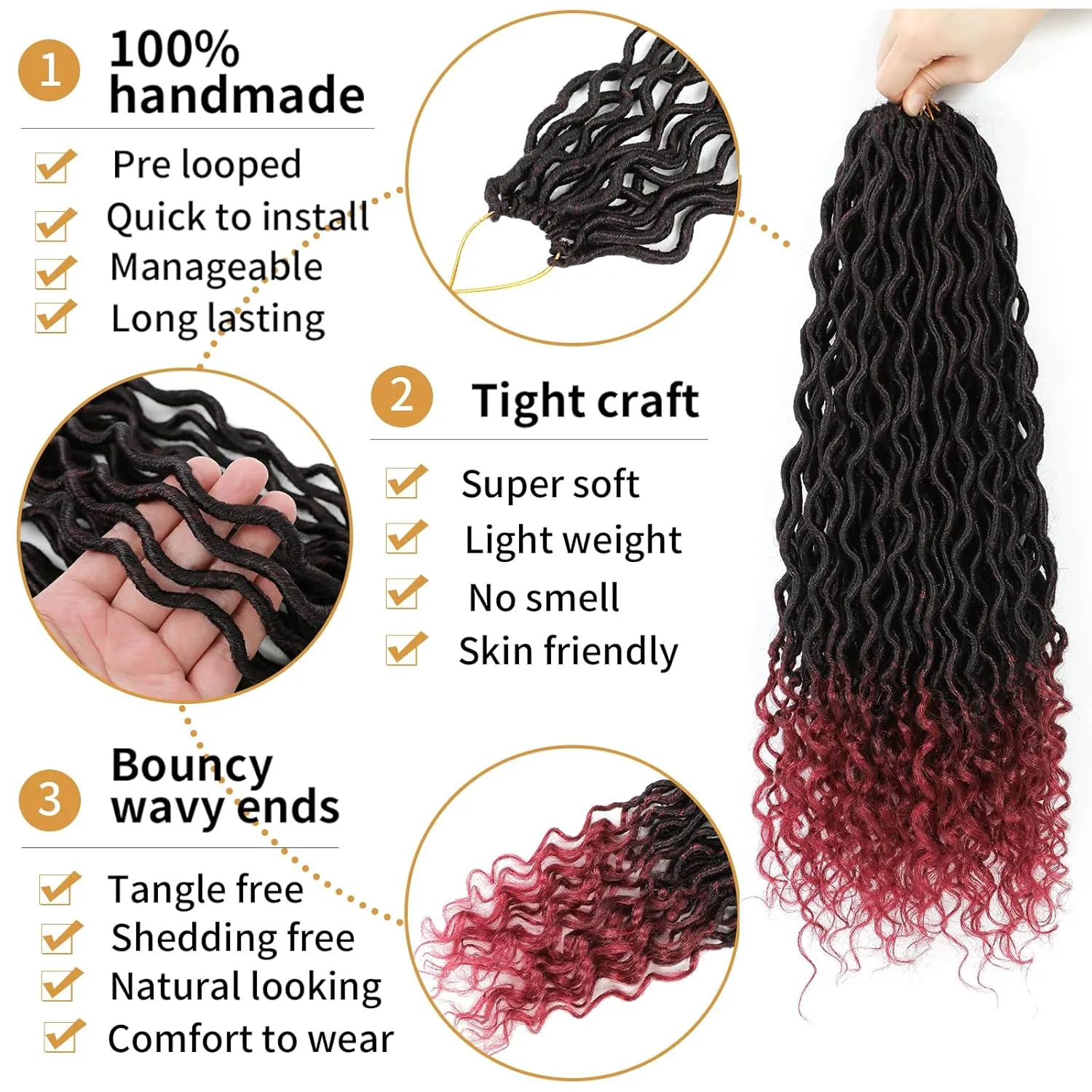 18 Inch Faux Locs Crochet Hair Pre Looped 6 Packs Goddess Locs Crochet Hair For Black Women Ombre Soft Locs With Curly Ends Prelooped Goddess Braids Crochet Hair Extensions(1B/BUG, 18 Inch, 6 Packs)