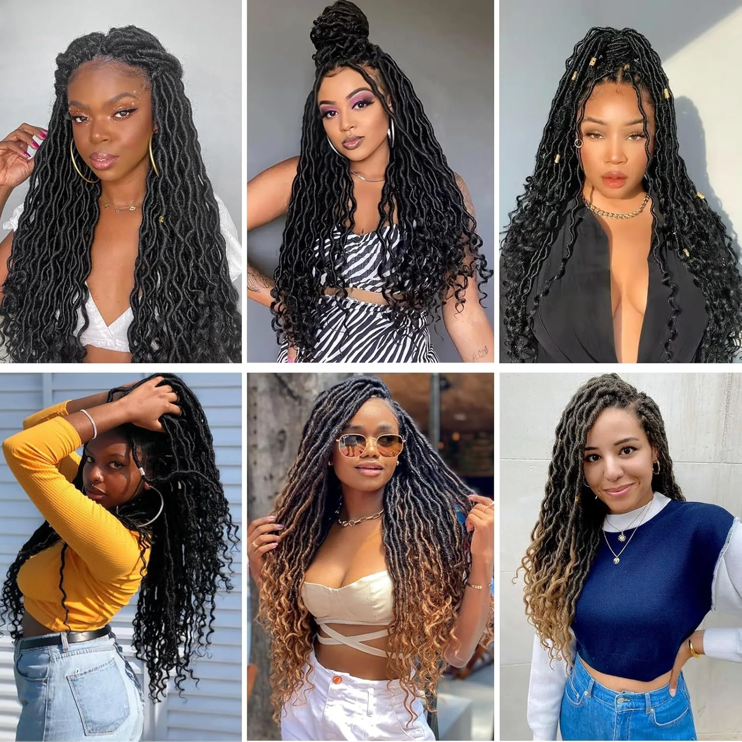 18 Inch Faux Locs Crochet Hair Pre Looped 6 Packs Goddess Locs Crochet Hair For Black Women Ombre Soft Locs With Curly Ends Prelooped Goddess Braids Crochet Hair Extensions(1B/BUG, 18 Inch, 6 Packs)
