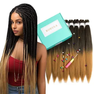 1B/27 Pre Stretched Braiding Hair 20 Inch 8 Packs Long Omber Black to Golden Blonde Braiding Hair Pre Stretched Professional Prestretched Hair Extensions Synthetic Crochet Twist Braids