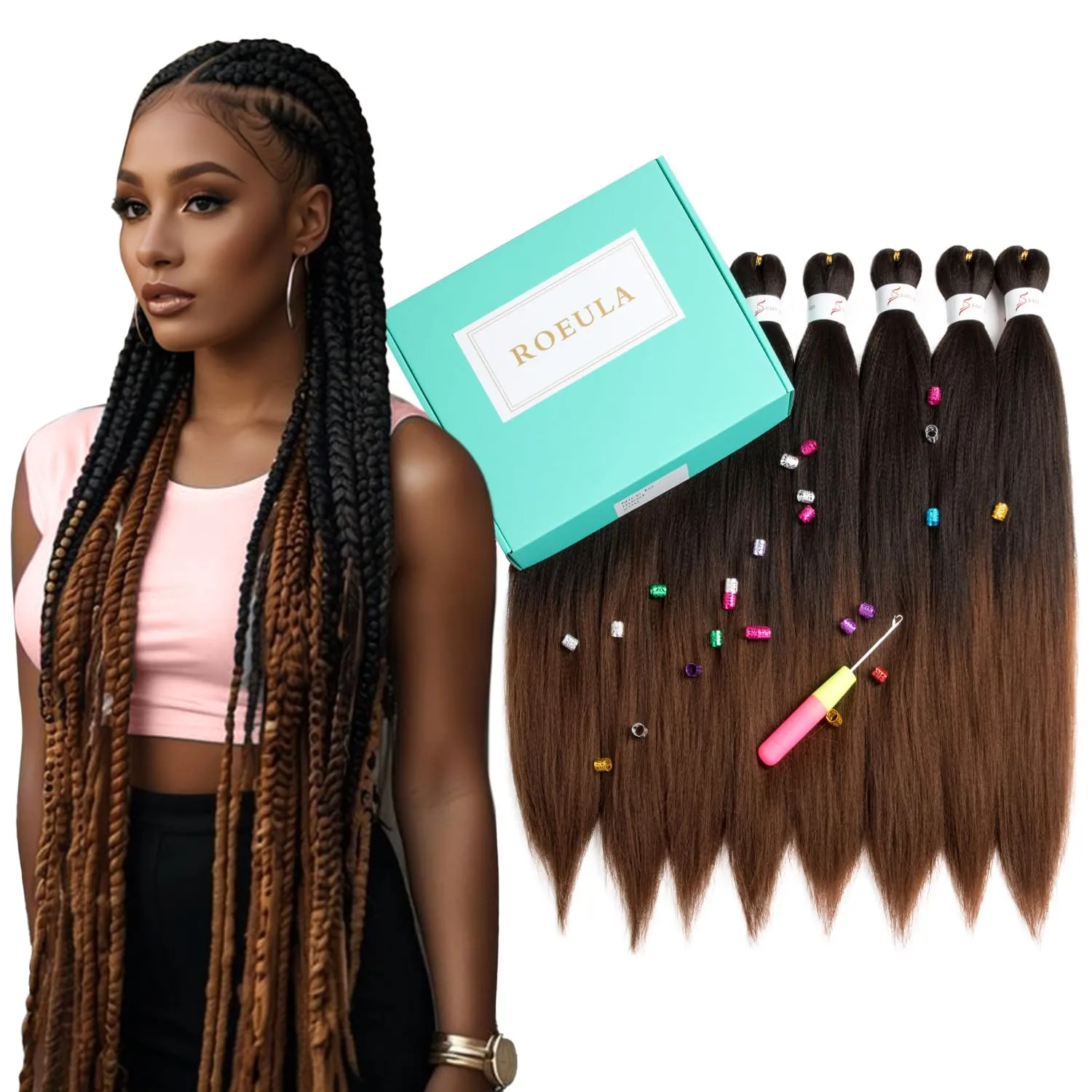 1B/30 Pre Stretched Braiding Hair 20 Inch 8 Packs Long Ombre Black to Dark Brown Braiding Hair Pre Stretched Professional Prestretched Hair Extensions Synthetic Crochet Twist Braids