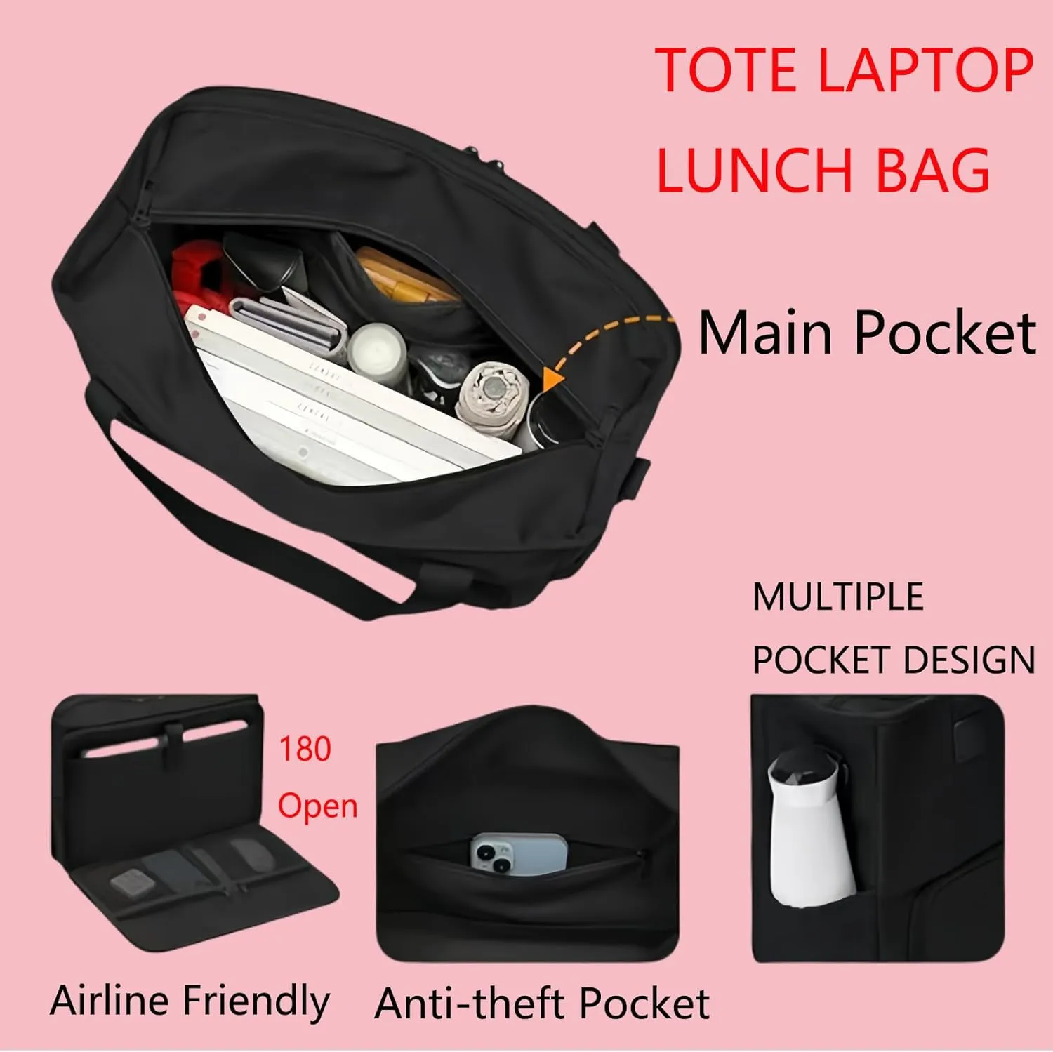 2 in 1 Tote Bag Lunch Bag Combo,Lunch Tote Bag for Women, Large Convertible Laptop Work Handbag for Women