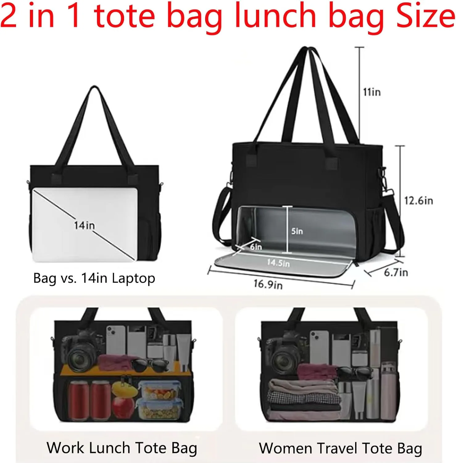 2 in 1 Tote Bag Lunch Bag Combo,Lunch Tote Bag for Women, Large Convertible Laptop Work Handbag for Women