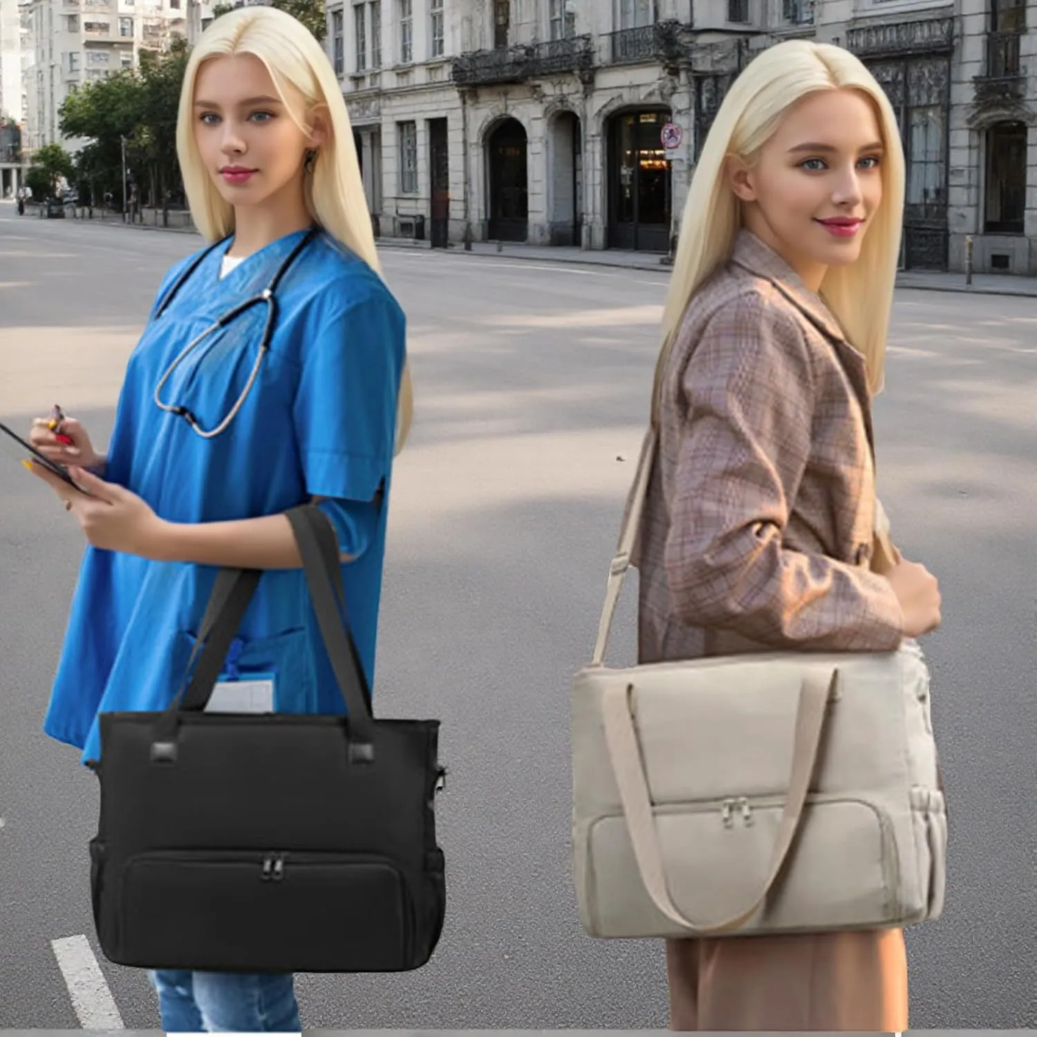 2 in 1 Tote Bag Lunch Bag Combo,Lunch Tote Bag for Women, Large Convertible Laptop Work Handbag for Women