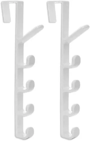 2 Pack Door Hook with 5 Hooks Door Organizer Rack Hanger for Backpacks, Handbags, Clothes, Coats (white)