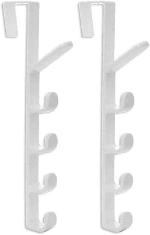 2 Pack Door Hook with 5 Hooks Door Organizer Rack Hanger for Backpacks, Handbags, Clothes, Coats (white)