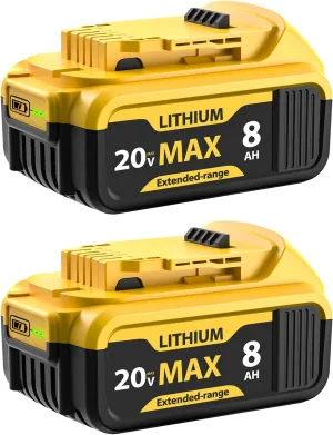 2-Packs 8000mAh Replace for Dewalt 20V Max Battery Compatible with DCB206 DCB201 DCB203 DCB207 DCB205 DCB204 Compatible with Dewalt 20V Cordless Power Tools and Chargers