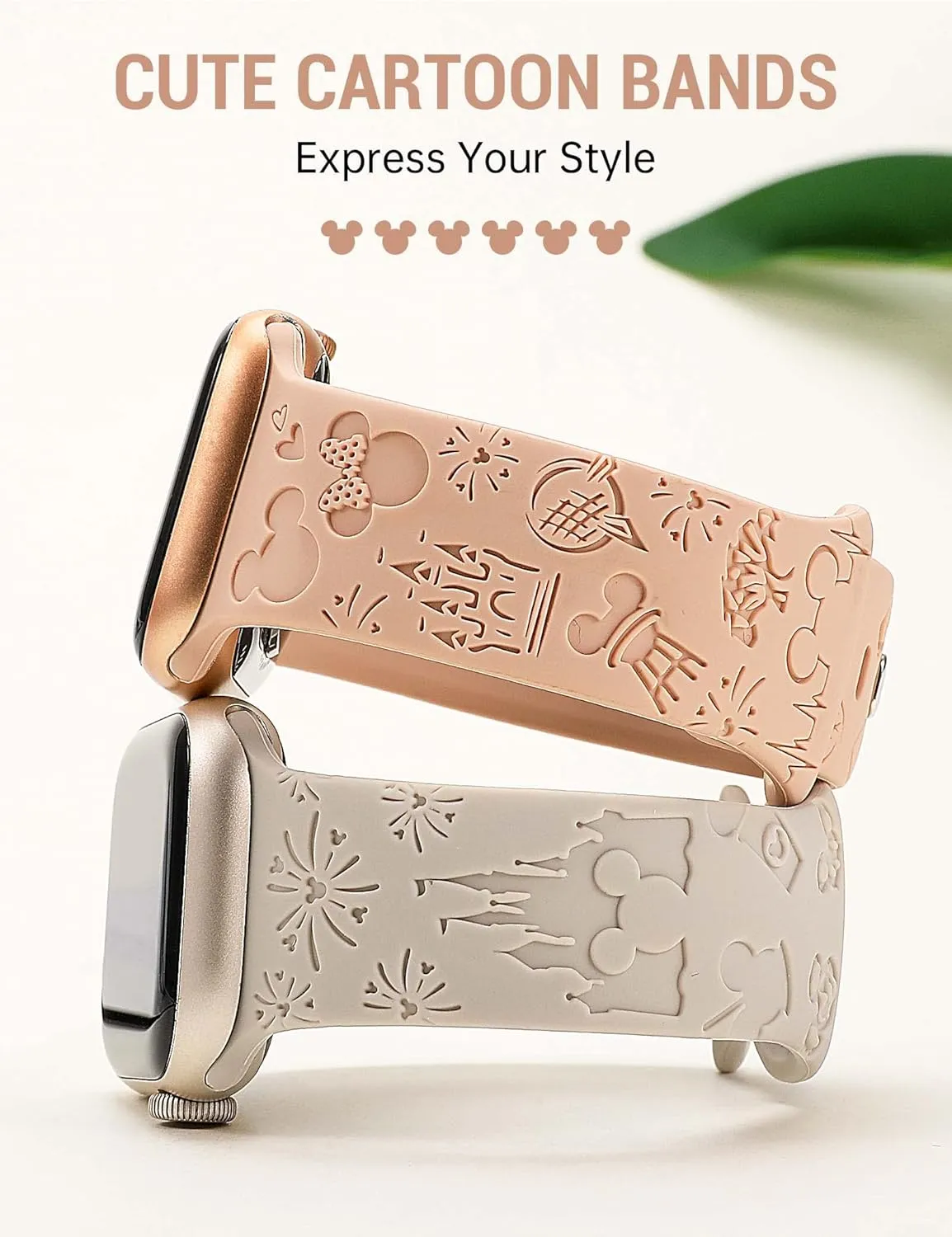2 Packs Cartoon Engraved Band Compatible with Apple Watch Band 38mm 40mm 41mm 42mm 44mm 45mm 46mm 49mm Women, Cute Designer Soft Silicone Strap for iWatch 10/9/8/7/6/5/4/3/2/1/SE/Ultra/Ultra2