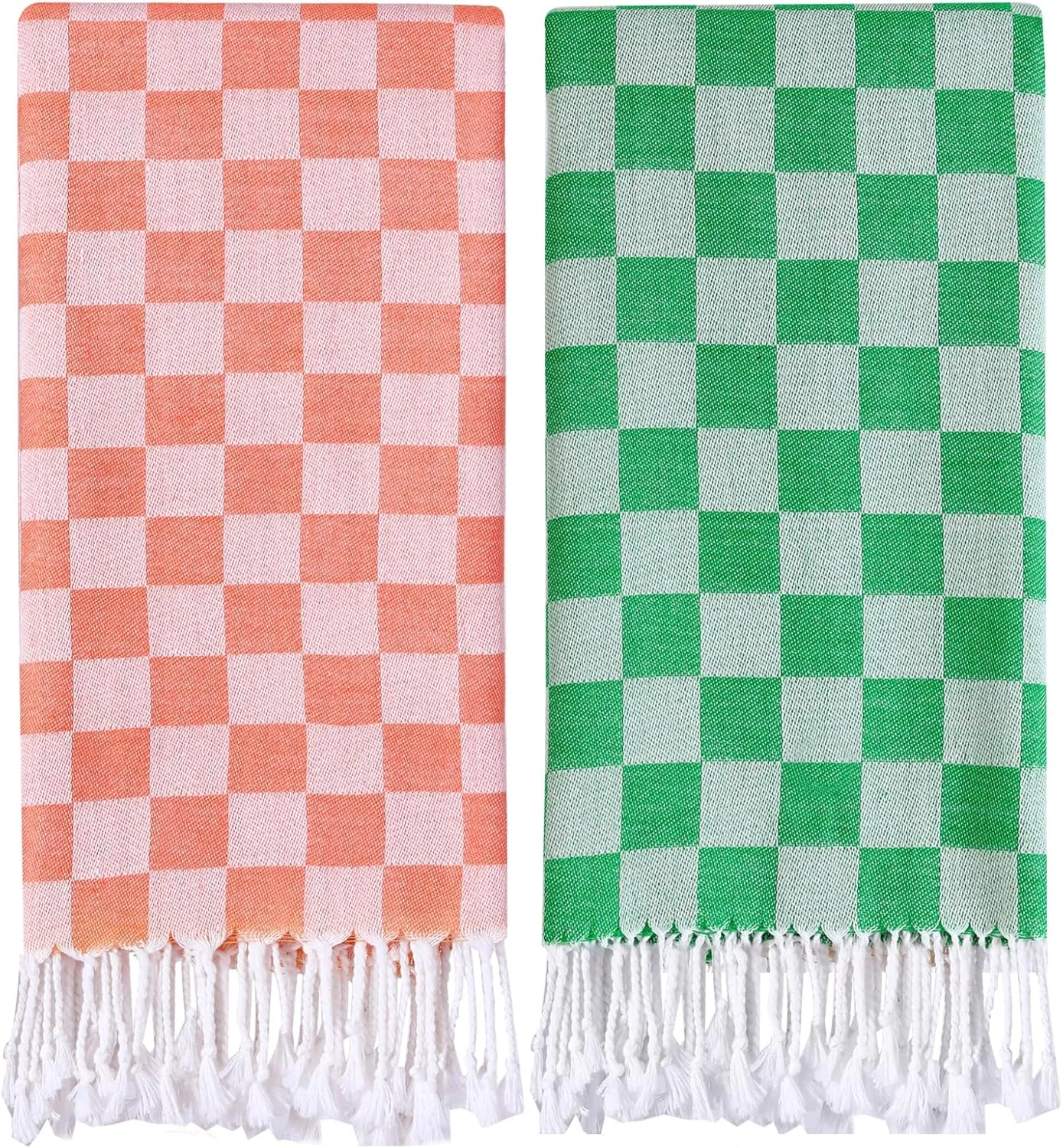 2 Packs Checkered Plaid Beach Sarong Turkish Towel Pareo Women Boho Swimsuit Coverup Maxi Bikini Cover Up Swim Tie Skirts Bath Suit Cruise Carnival Ship Essentials Packing List Accessories Vacation