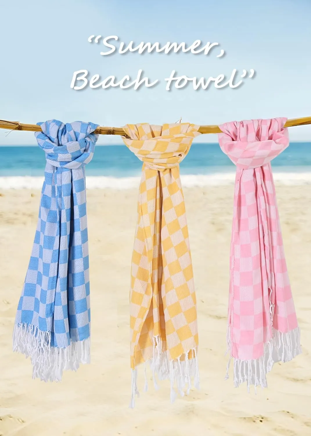 2 Packs Checkered Plaid Beach Sarong Turkish Towel Pareo Women Boho Swimsuit Coverup Maxi Bikini Cover Up Swim Tie Skirts Bath Suit Cruise Carnival Ship Essentials Packing List Accessories Vacation