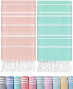 2 Packs Cotton Turkish Beach Towels Swim Towel Compact Oversized Sand Free Quick Dry Thin Clearance Luxury Best Organic Linen Bath Toallas De Playa Travel Essentials Blanket Hot Tub Accessories