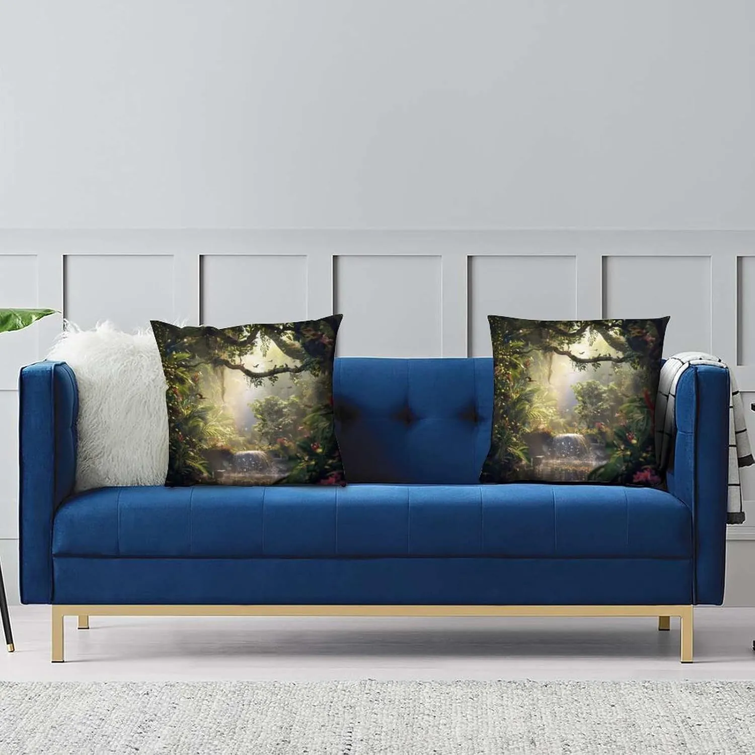 2 Packs Tropical Forest Tree Throw Pillow Covers for Living Room, Colorful Bird Jungle Stream Pillow Covers Cushion Case for Couch Sofa Bed, 16x16 inch