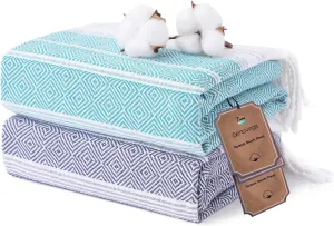 2 Packs Turkish Beach Towels Quick Dry Sand Free Soft Absorbent Extra Large Xl Blanket Adult Oversized Bath Towel Lightweight Thin Sandless Fast Drying Compact No Sand Packable Vacation Essentials