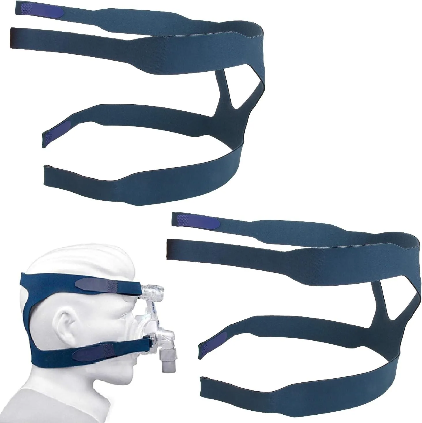 2 Packs Universal Headgear Strap Full Mask Replace Part CPAP Ventilator Headgear (Without Mask) - Blue
