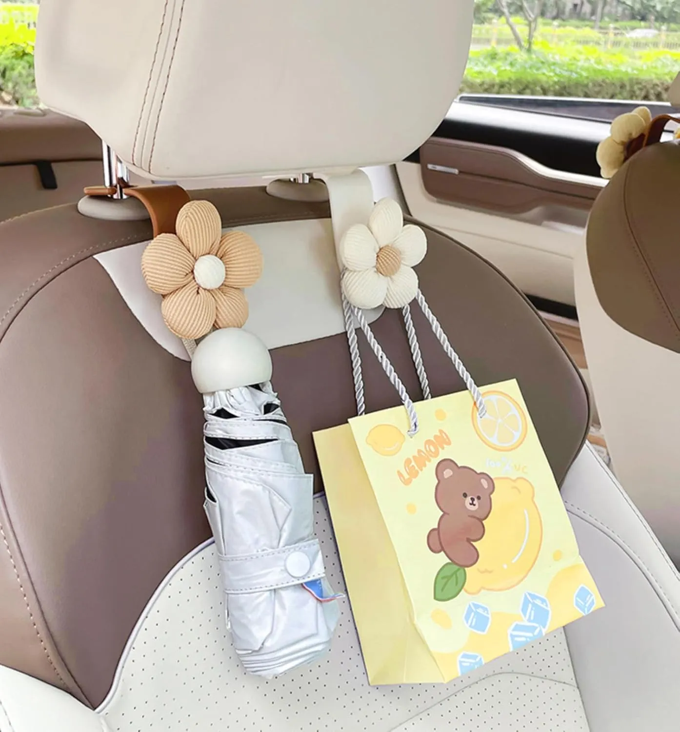 2 PCS Car Seat Headrest Hooks, Flowers Universal Car Back Seat Brackets, Car Bag Holder Hooks, Car Seat Back Organizers Car Accessories Vehicle Rear Seat Backseat Hanger (2PCS-B)