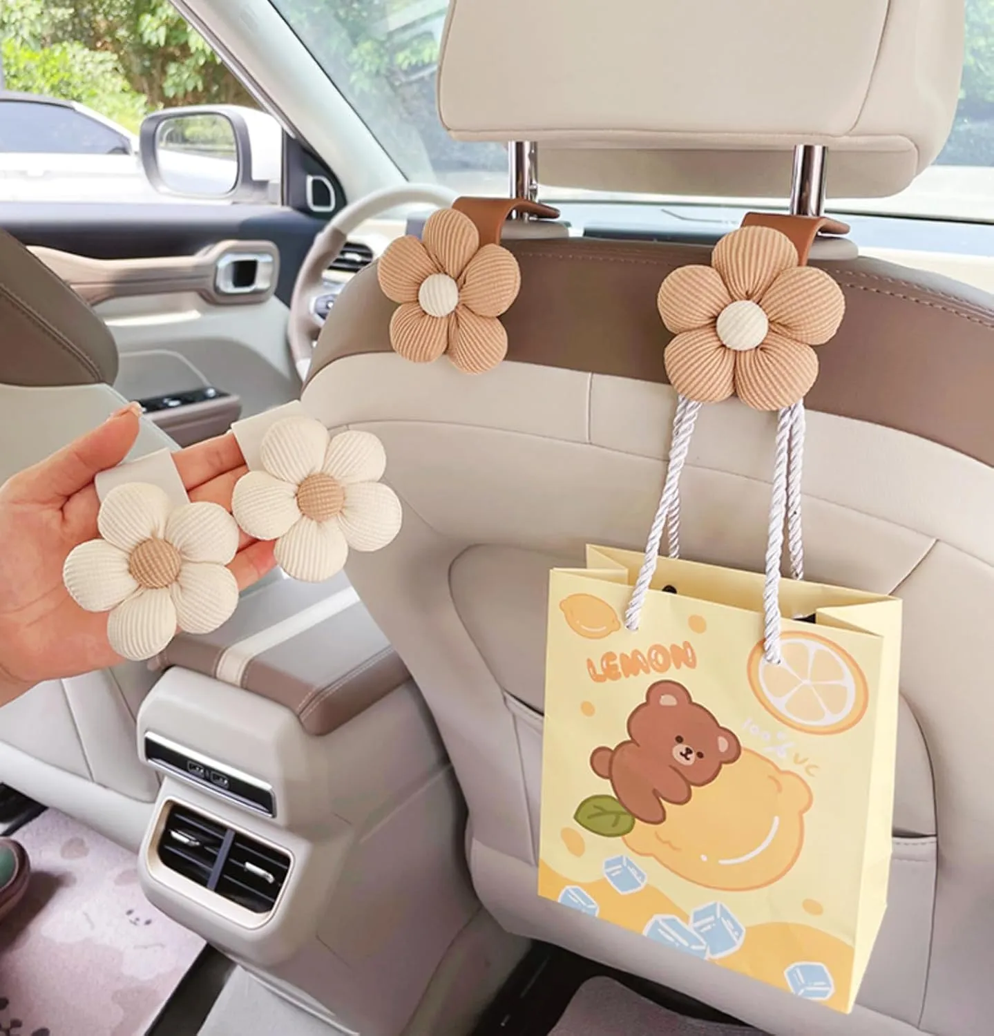 2 PCS Car Seat Headrest Hooks, Flowers Universal Car Back Seat Brackets, Car Bag Holder Hooks, Car Seat Back Organizers Car Accessories Vehicle Rear Seat Backseat Hanger (2PCS-B)