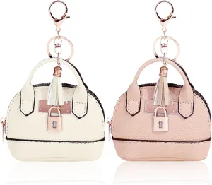 2 PCS Mini Coin Purse Keychain Mini Tote Bag Keychain PU Leather Little Cosmetic Bag for Women Key Lipstick Card Data Cable Organizer