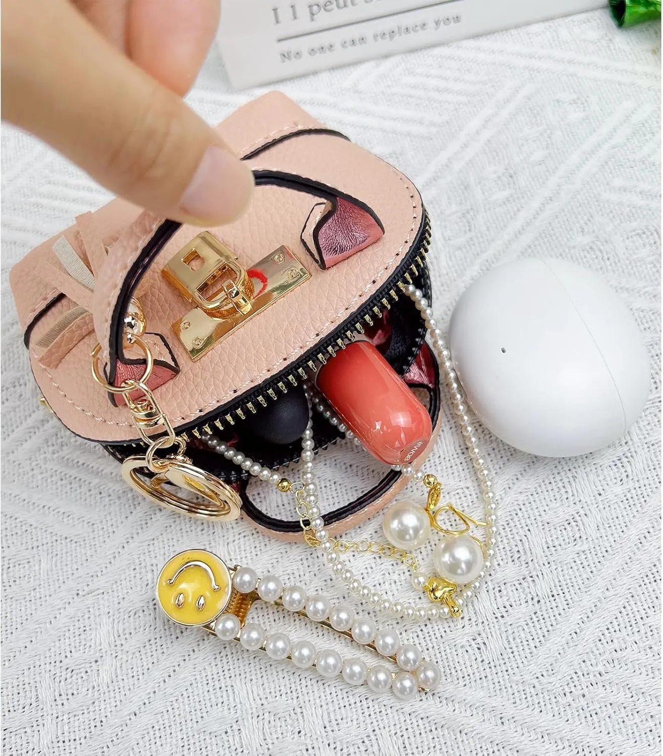 2 PCS Mini Coin Purse Keychain Mini Tote Bag Keychain PU Leather Little Cosmetic Bag for Women Key Lipstick Card Data Cable Organizer