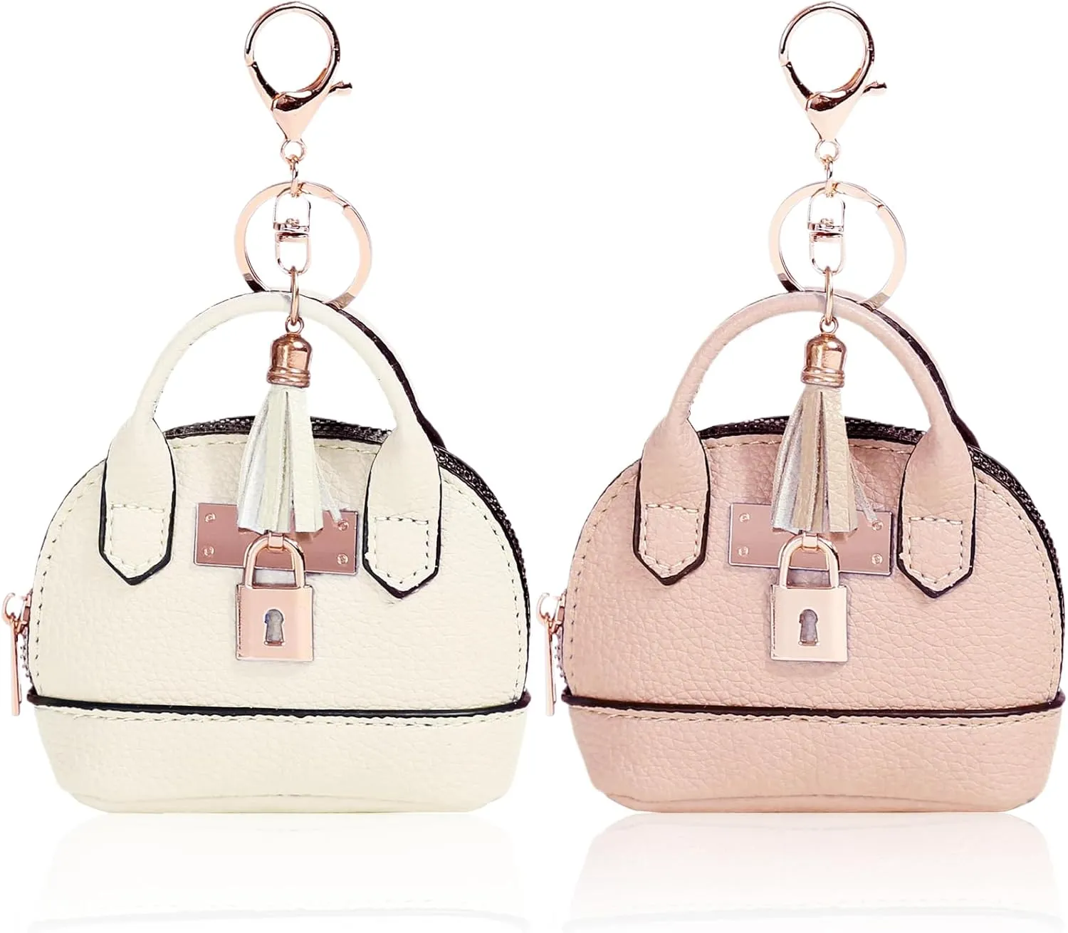 2 PCS Mini Coin Purse Keychain Mini Tote Bag Keychain PU Leather Little Cosmetic Bag for Women Key Lipstick Card Data Cable Organizer