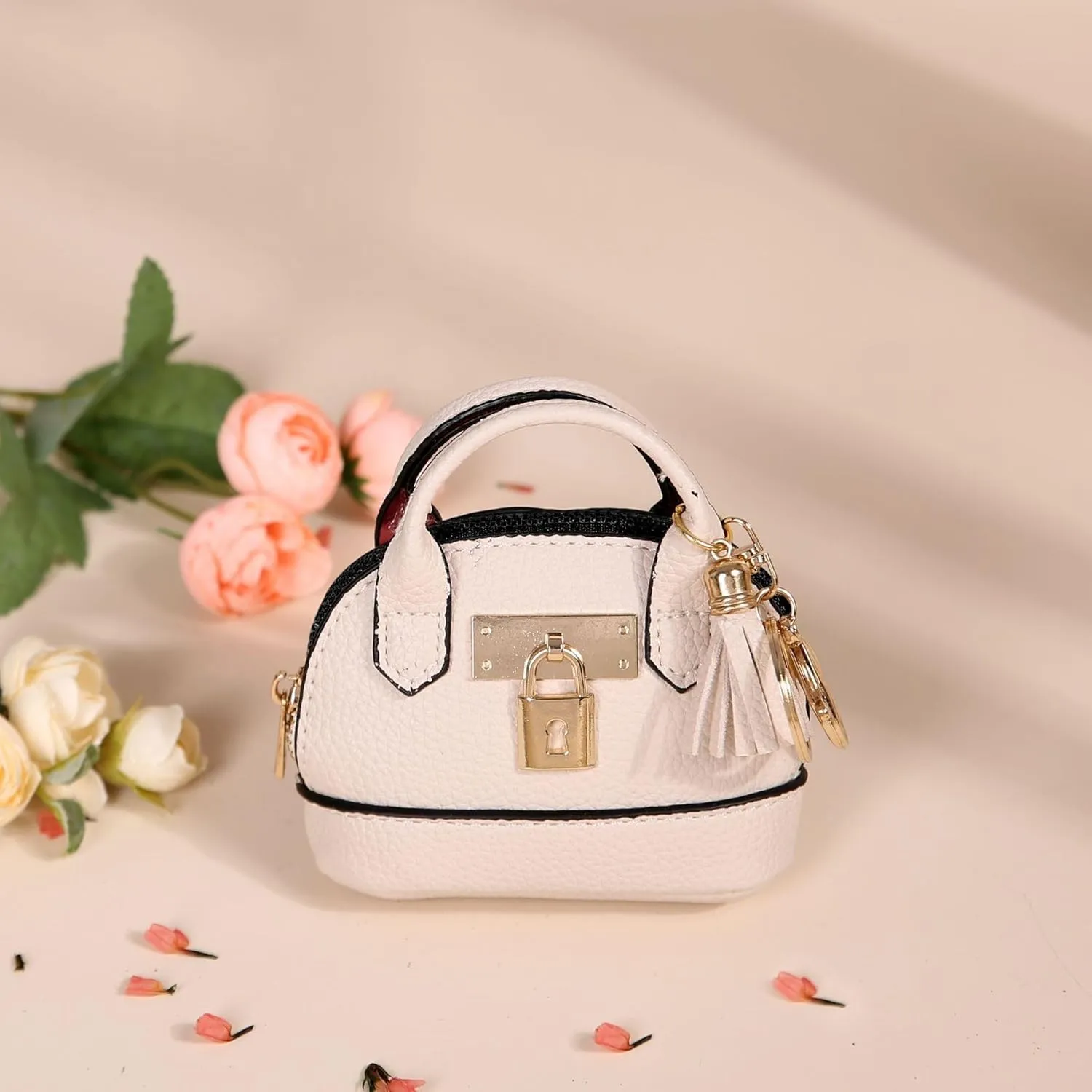 2 PCS Mini Coin Purse Keychain Mini Tote Bag Keychain PU Leather Little Cosmetic Bag for Women Key Lipstick Card Data Cable Organizer