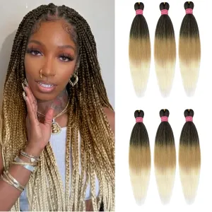 26 Inch Pre Stretched Braiding Hair 6Pcs/Packs Yaki Straight Braiding Hair Extensions for Braids(26" 6Pcs #1B/27/613)