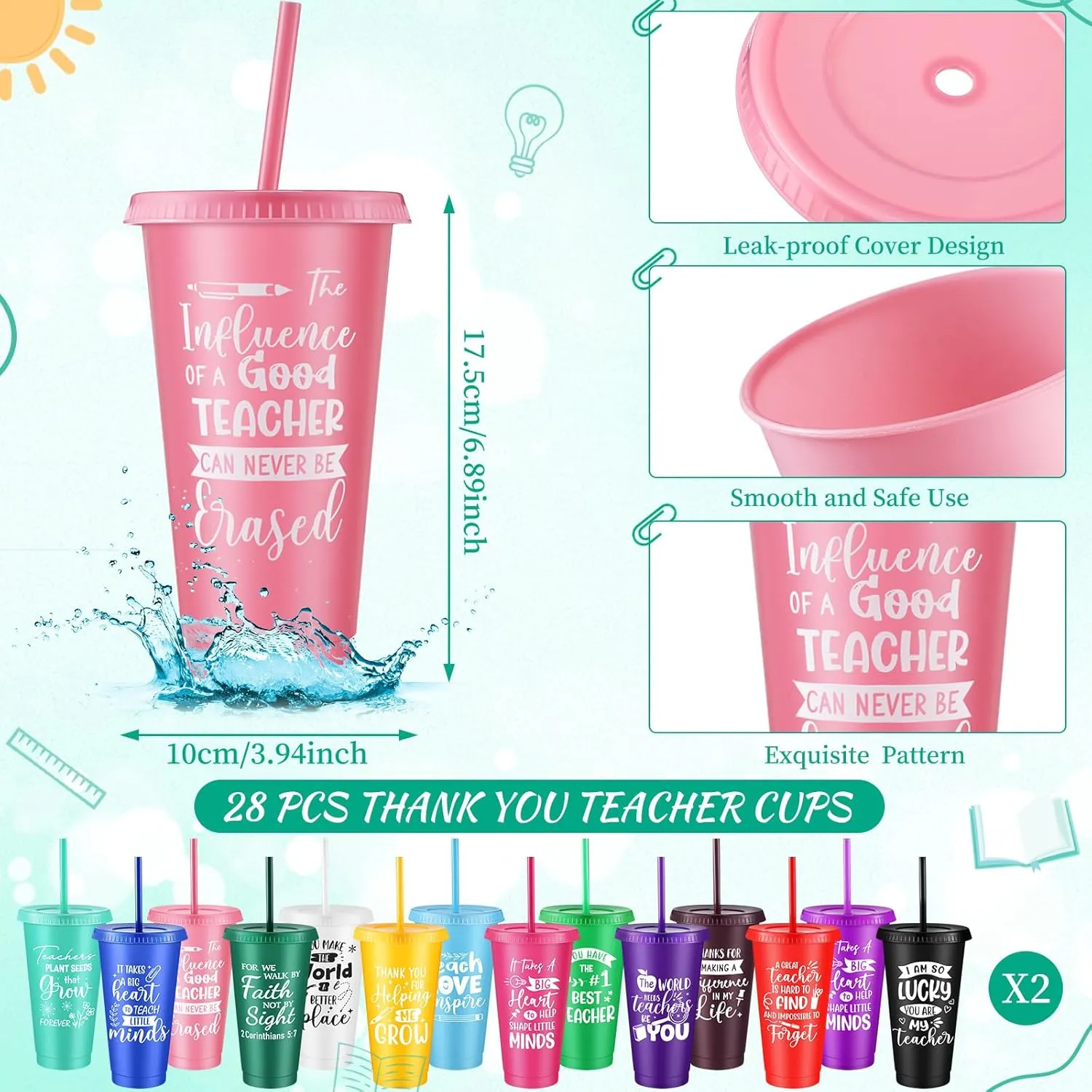 28 Set Teacher Appreciation Gifts 24oz Thank You Plastic Cups with Silicone Keychains Bulk Reusable Tumblers for Teachers Appreciation Gifts Graduation Favors