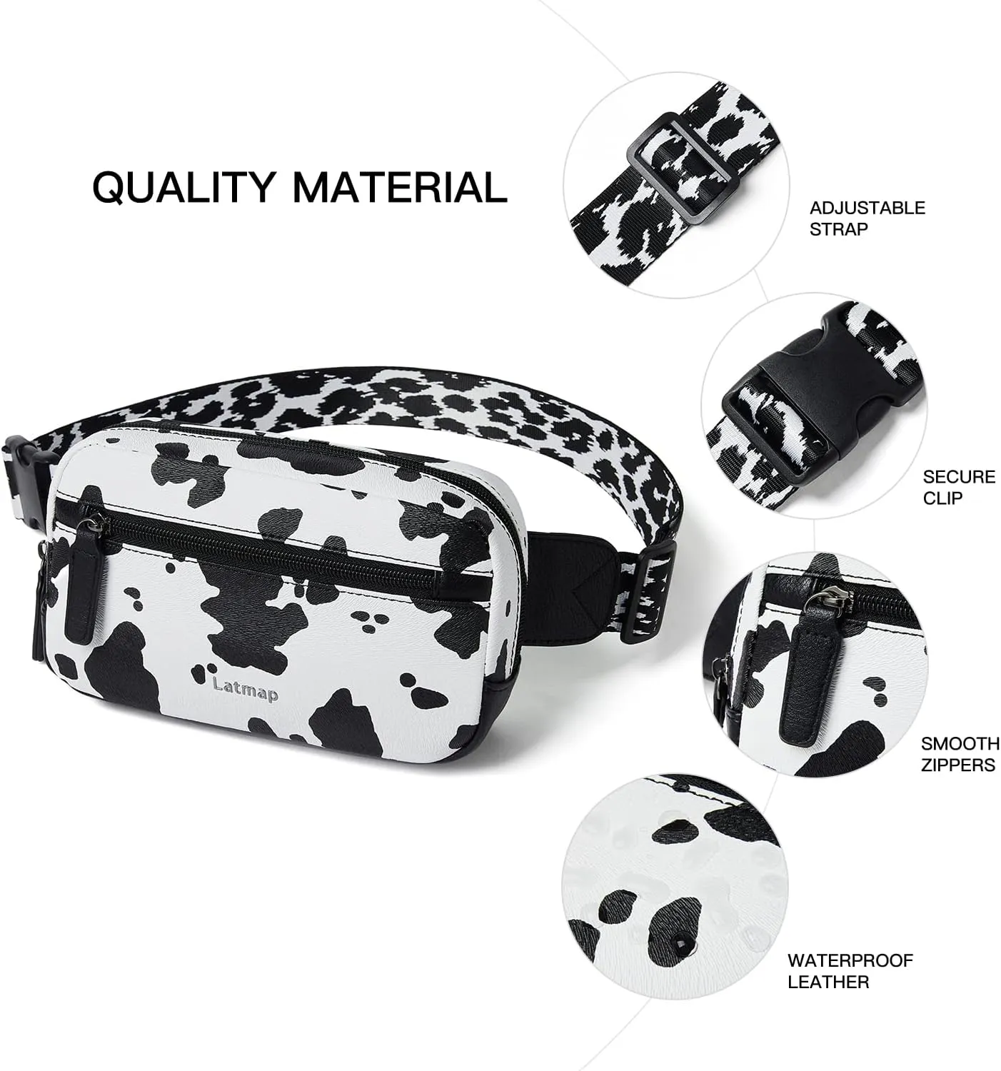 2L Fanny Packs Everywhere Belt Bag Small Fashion Crossbody Waist Pack Faux Leather Waterproof Sling Chest Bag For Women Cow Print
