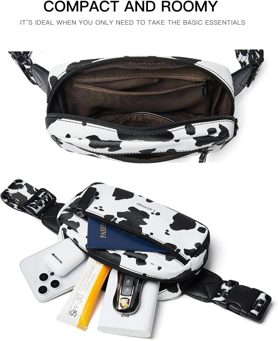 2L Fanny Packs Everywhere Belt Bag Small Fashion Crossbody Waist Pack Faux Leather Waterproof Sling Chest Bag For Women Cow Print